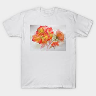 Rose Watercolor Painting, red, yellow and orange T-Shirt